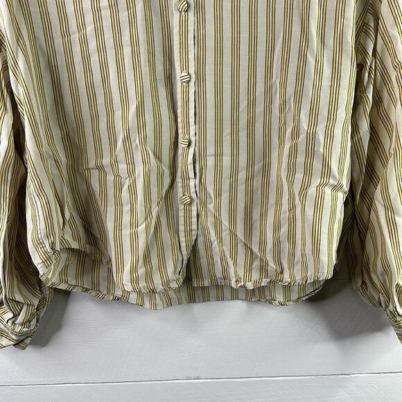 LEVI'S Tan Yellow Vertical Striped Button Up 3/4 Sleeve Blouse Top Shirt Size S - Picture 8 of 12